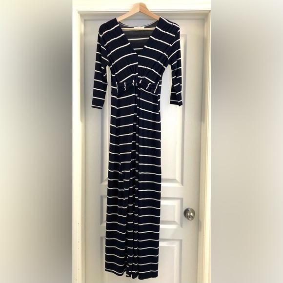 Navy Blue / White Striped Maxi Dress - Picture 1 of 5